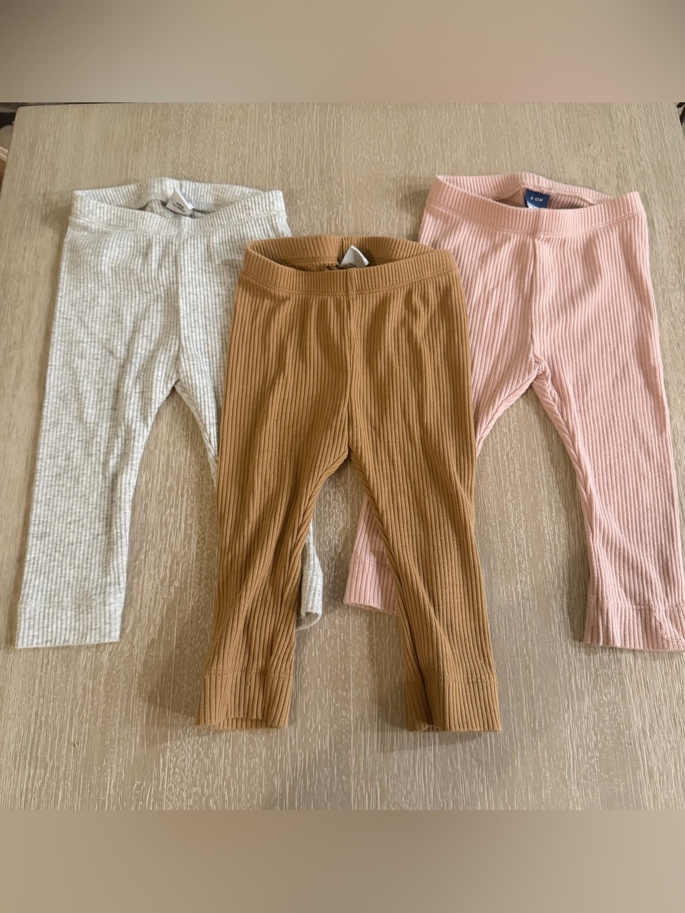 Old Navy Ribbed Leggings bundle of 3- Camel, Pink, and Light Gray size 6-12M